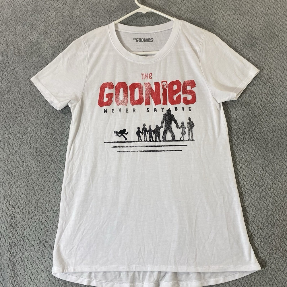 The Goonies T Shirt Womens Large Never Say Die Graphic White Short Sleeve